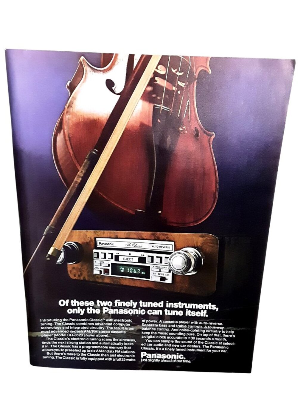 1978 Panasonic Classic Car Stereo Cassette Player Violin Vintage Print Ad